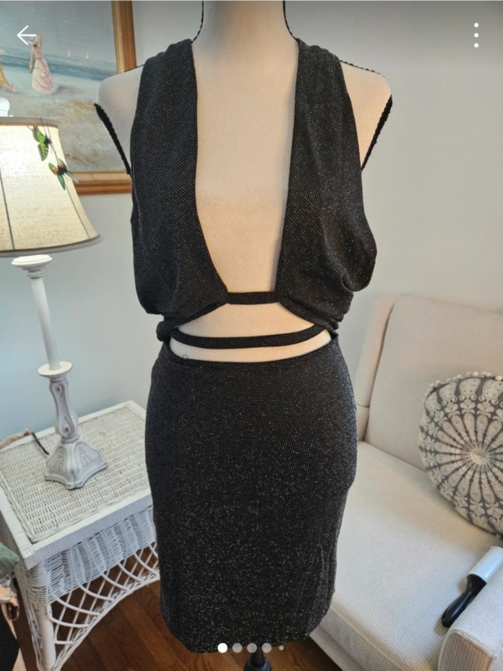 Black Sparkle Cutout Mini Dress with Deep V
